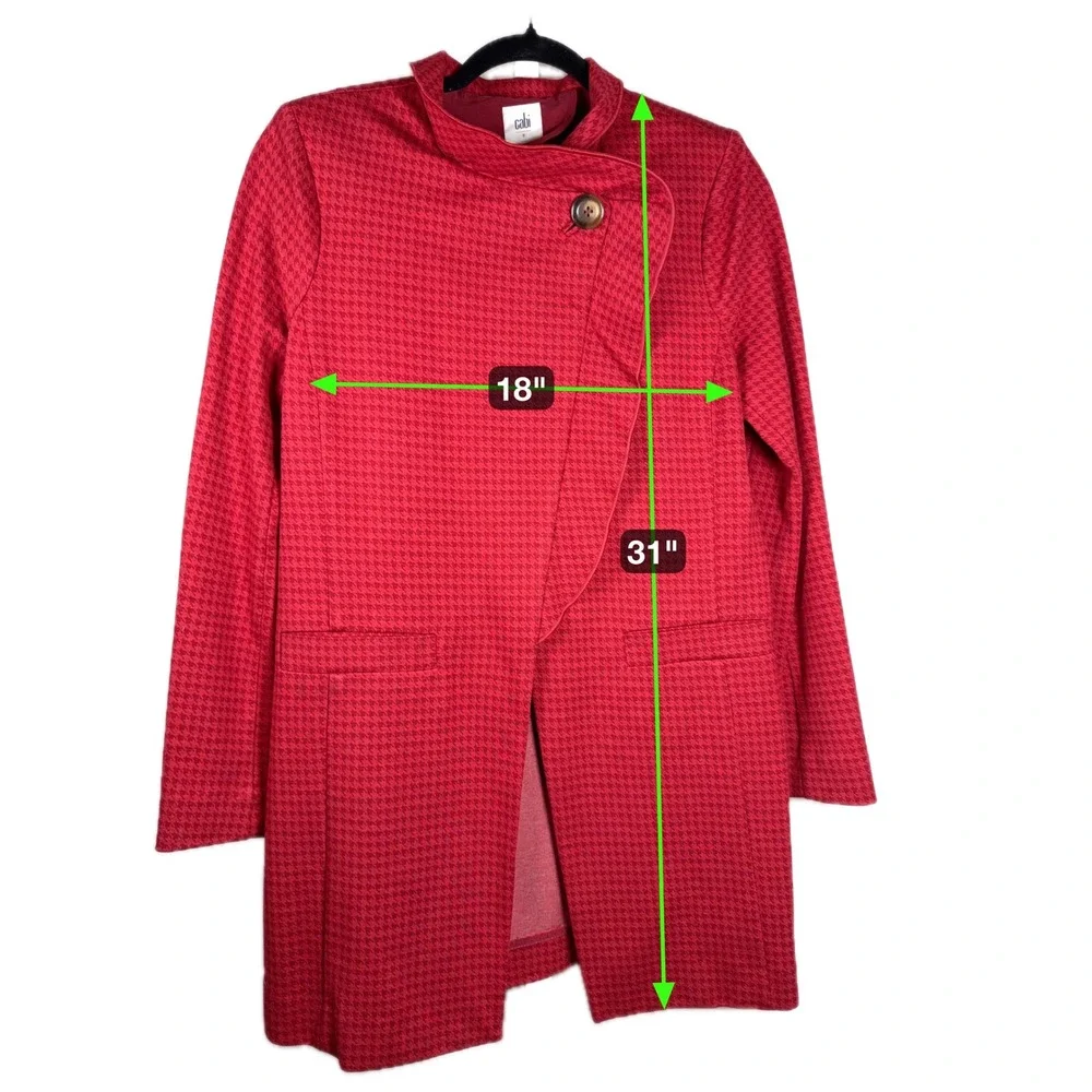 Cabi Red Houndstooth‎ Asymmetrical Button Jacket Blazer Size S